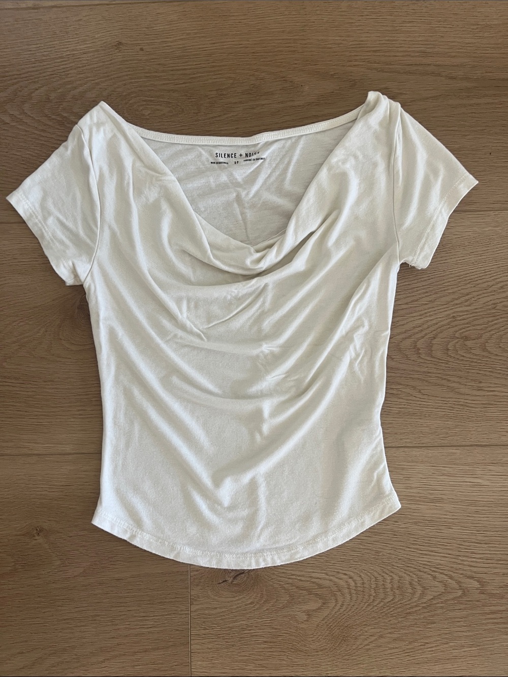 silence + noise Cream Draped Cowl Neck Short Sleeve Top